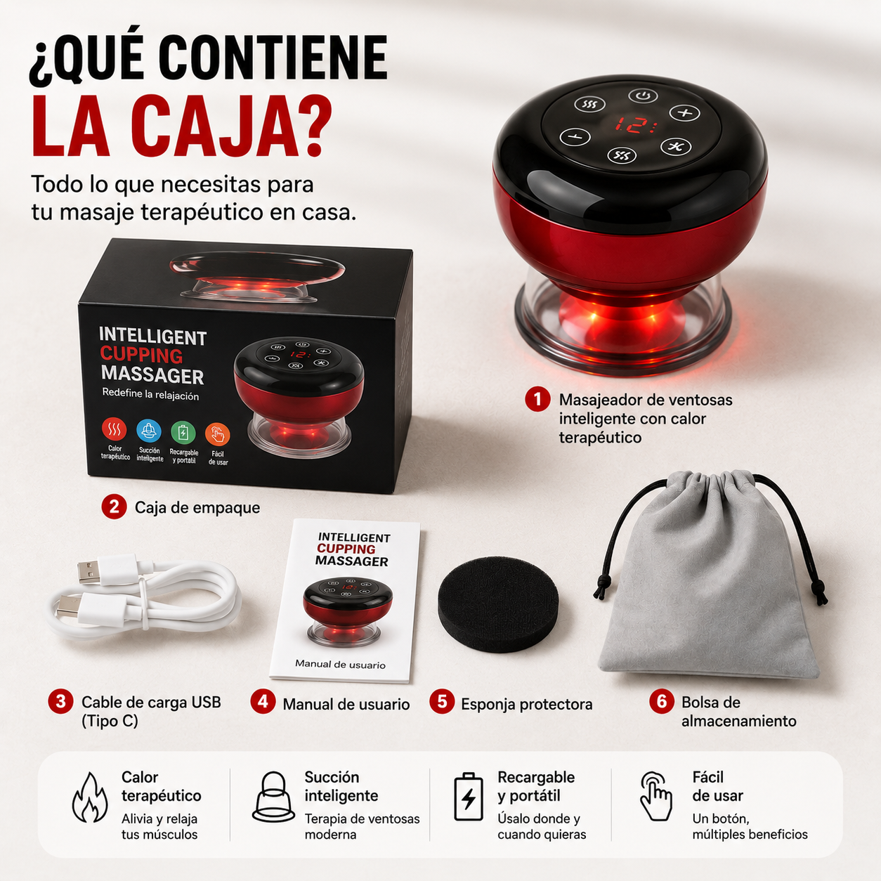 MASAJEADOR INTELIGENTE DE VENTOSAS ELÉCTRICAS CON CALOR TERAPÉUTICO