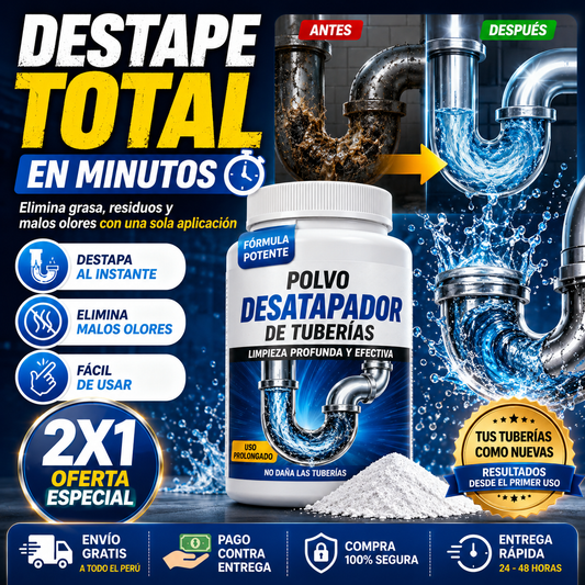 POLVO DESTAPADOR DE TUBERÍAS 2X1 - PODER AL INSTANTE