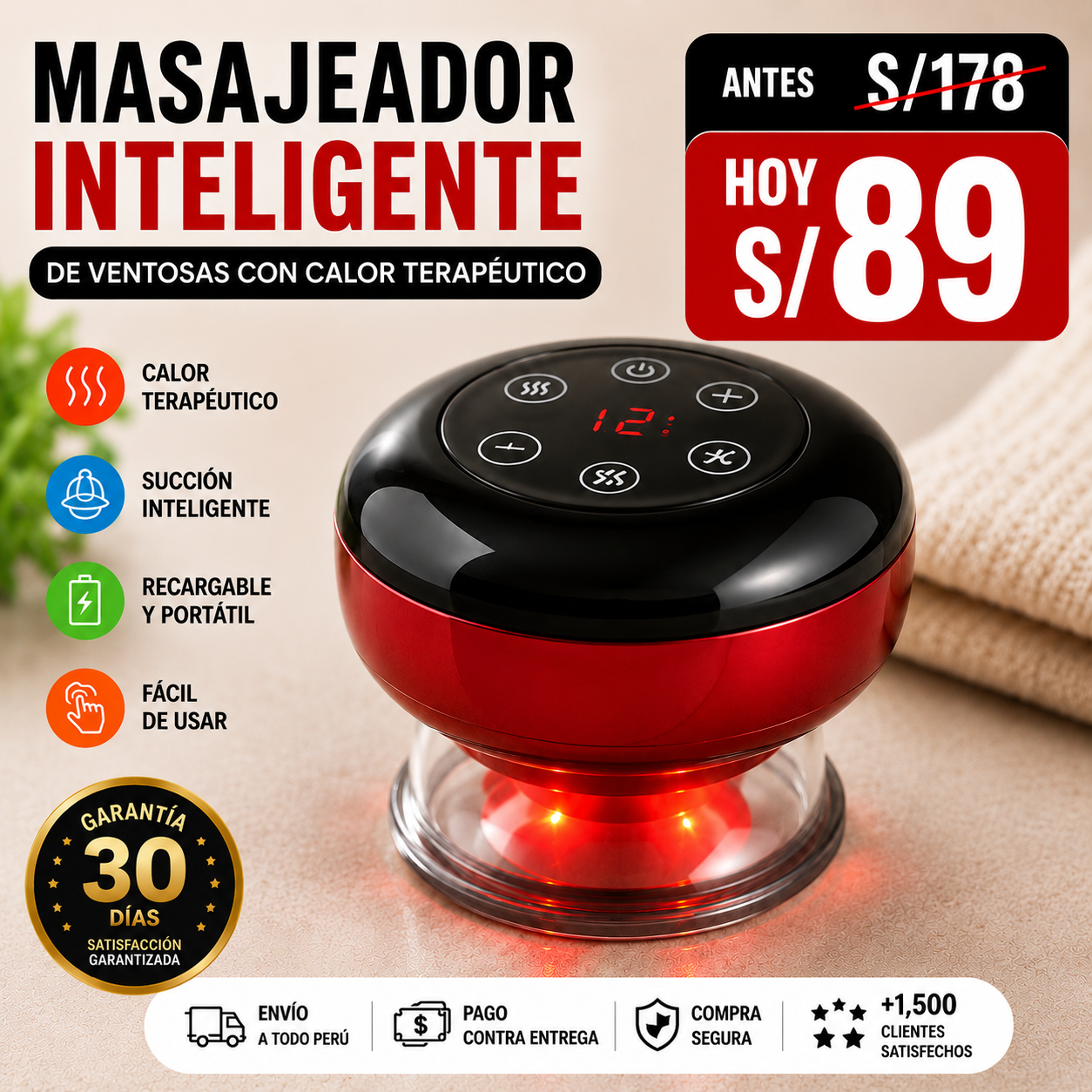 MASAJEADOR INTELIGENTE DE VENTOSAS ELÉCTRICAS CON CALOR TERAPÉUTICO