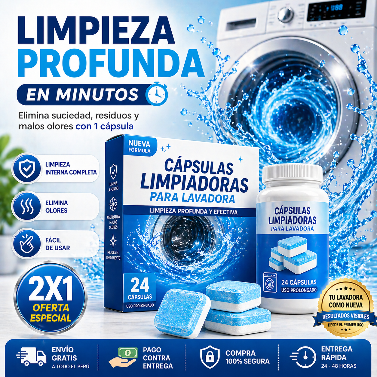 CÁPSULAS LIMPIADORAS PARA LAVADORA 2X1 - PODER AL INSTANTE