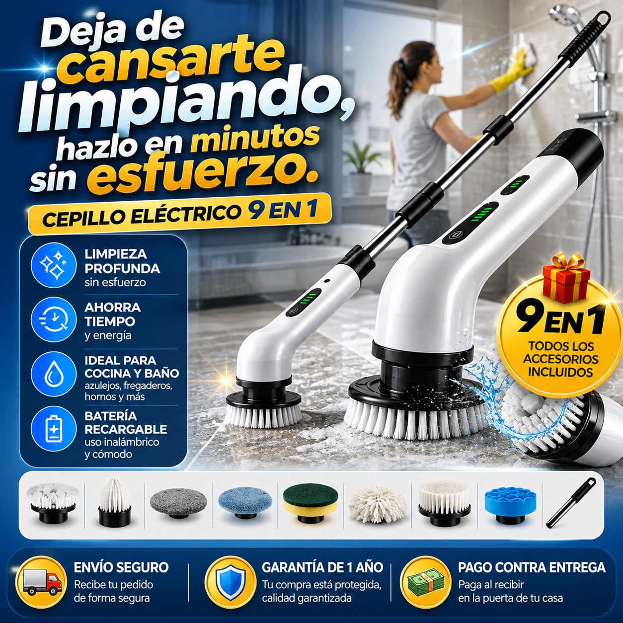 CEPILLO ELÉCTRICO DE LIMPIEZA 9 EN 1 –  DISEÑO EUROPEO