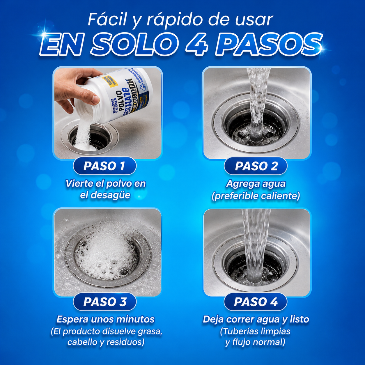 POLVO DESTAPADOR DE TUBERÍAS 2X1 - PODER AL INSTANTE
