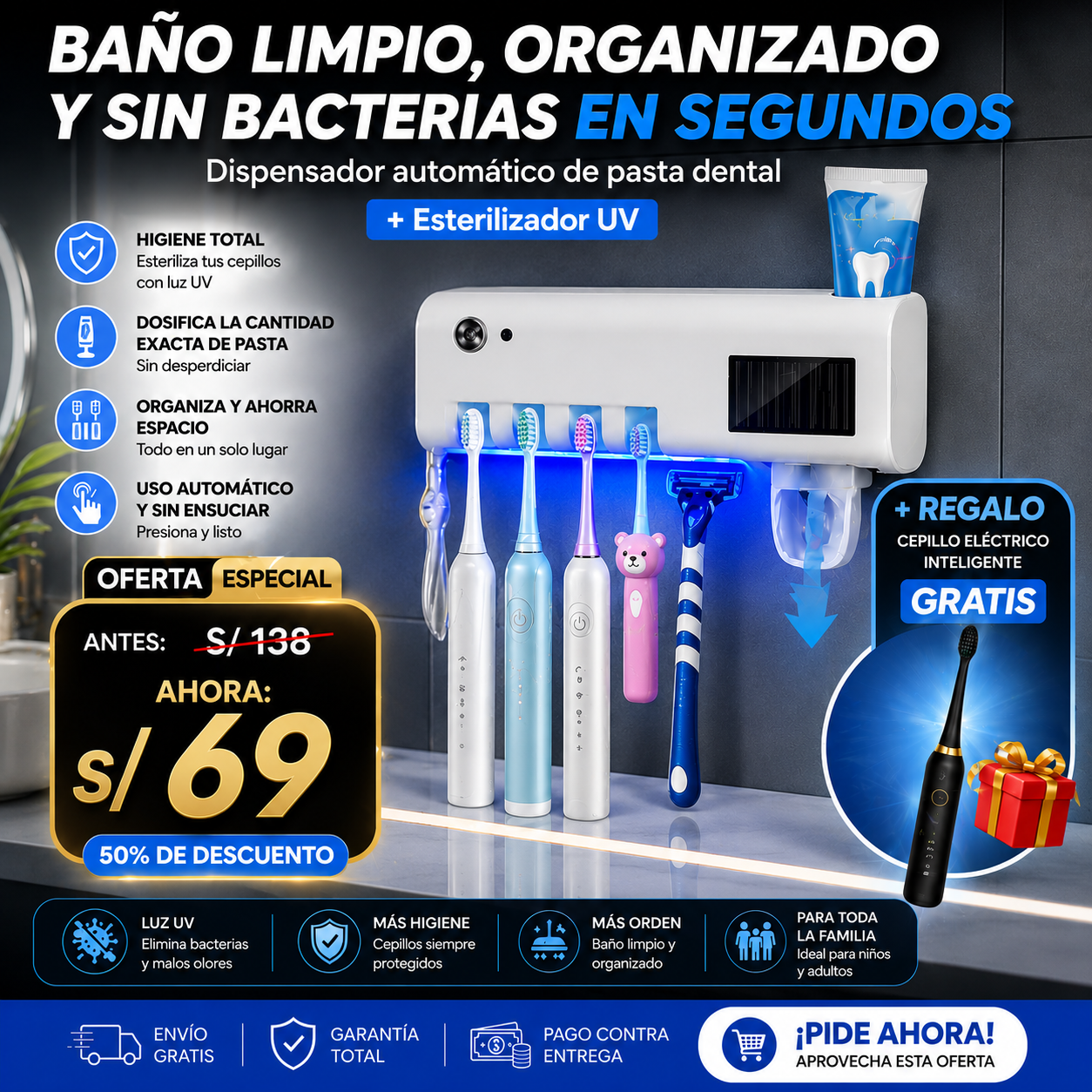 DISPENSADOR DE PASTA DENTAL UV + SET DE CEPILLO GRATIS
