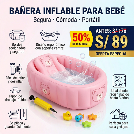 BAÑERA INFLABLE PARA BEBÉ – BAÑA A TU BEBÉ SIN RIESGOS
